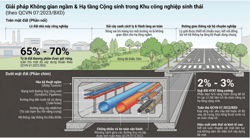Hình 3: Sơ đồ minh hoạ tổ chức không gian ngầm và hạ tầng cộng sinh trong KCNST